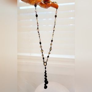 Gothic style Beaded long necklace black and iridescent beading